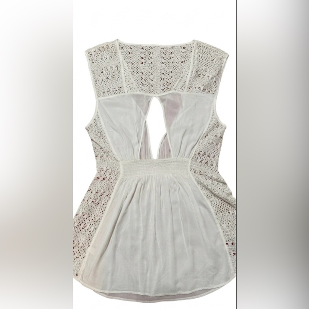 Victoria's Secret White Lace Boho Blouse - Smocked Waist Sleeveless Top - Size M